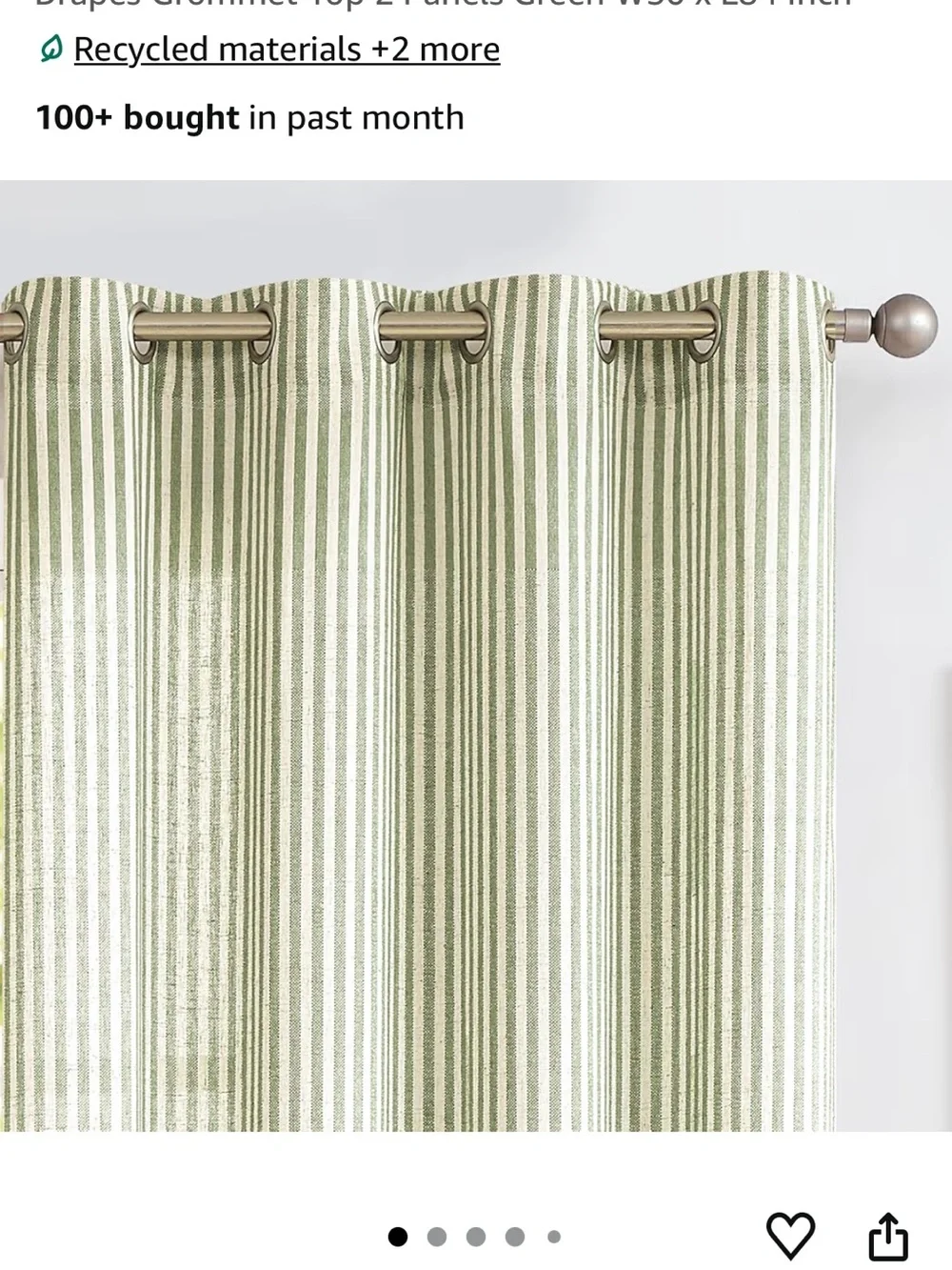 New! Striped sage/Light Green Grommet linen blend Window Curtains 2 panels 84x5